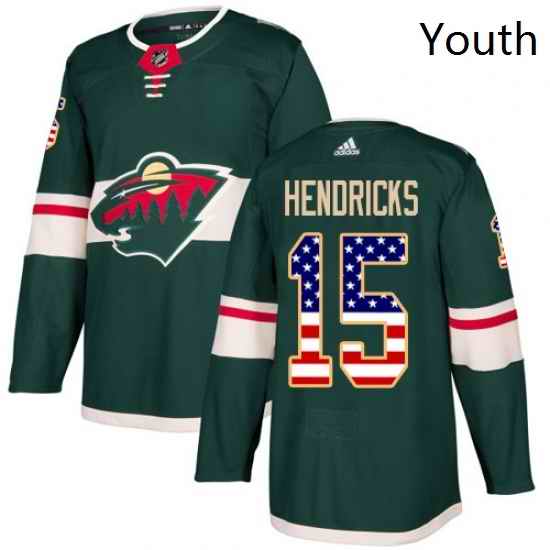 Youth Adidas Minnesota Wild 15 Matt Hendricks Authentic Green USA Flag Fashion NHL Jersey